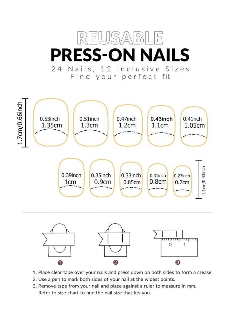 Short Press-On Nails French Style, 24-Piece Set, Pink and White French Design with Silver Tip – Reusable for Women - Image 3